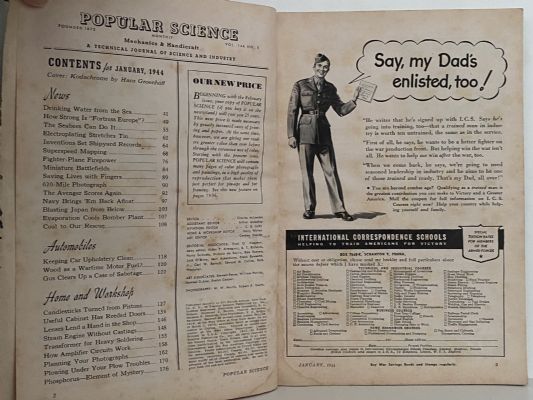 VINTAGE MAGAZINE: Popular Science, Vol. 144, No. 1 - January 1944