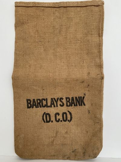 OLD BANKING MEMORABILIA: Hessian cash bag - Barclays Bank (D.C.O)