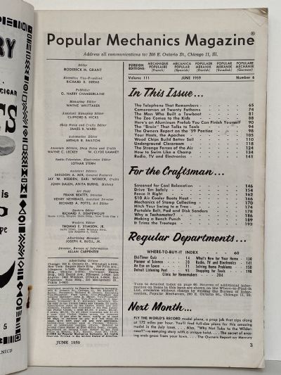 VINTAGE MAGAZINE: Popular Mechanics - Vol. 111, No. 6 - June 1959