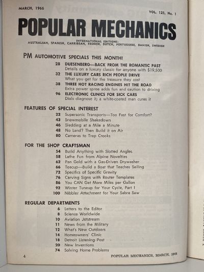 VINTAGE MAGAZINE: Popular Mechanics - Vol. 125, No. 1 - March 1966