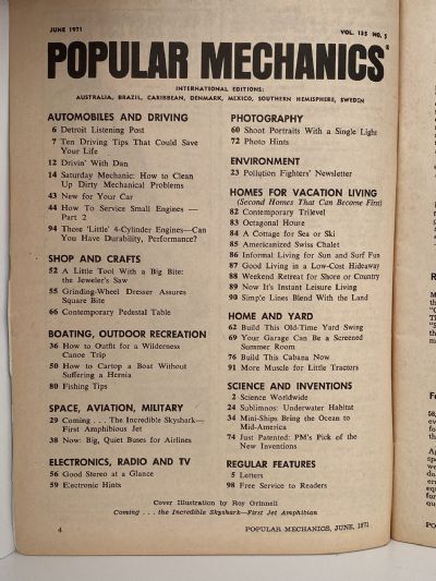 VINTAGE MAGAZINE: Popular Mechanics - Vol. 135, No. 2 - June 1971