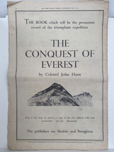 OLD NEWSPAPER: The Times, July 1953 - First Ascent of Mount Everest