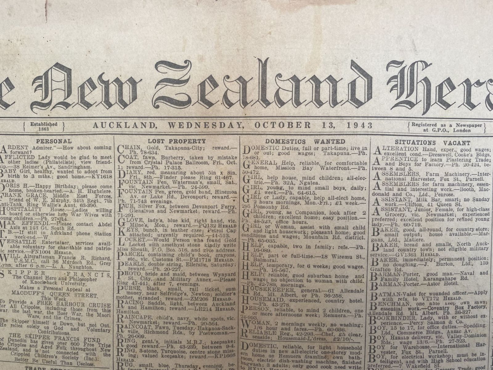 OLD NEWSPAPER: The New Zealand Herald, 13 October 1943