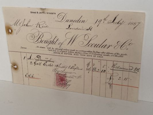 ANTIQUE INVOICE: W. Scoular & Co, Dunedin 1887 (135yo)