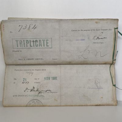 ANTIQUE PROPERTY LEASE in Lyttleton, Christchurch 1922 