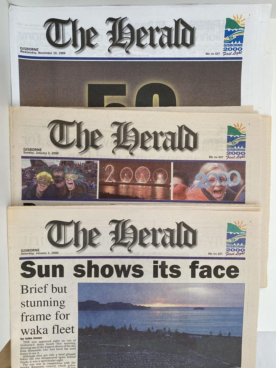 OLD NEWSPAPERS: 3x The Herald, Gisborne 2000 - New millennium