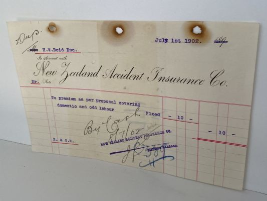 ANTIQUE INVOICE / RECEIPT: New Zealand Accident Insurance Co. 1902