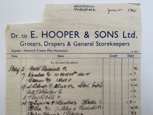 OLD INVOICE / RECEIPT: E. Hooper & Sons, Wakefield - Drapers 1941 