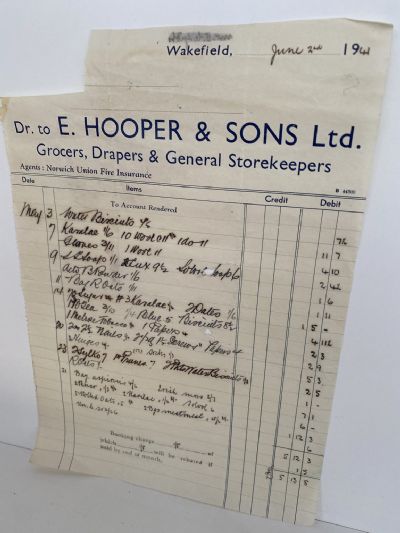 OLD INVOICE / RECEIPT: E. Hooper & Sons, Wakefield - Drapers 1941