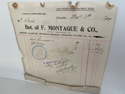 ANTIQUE INVOICE / RECEIPT: F. Montague & Co, Dunedin - Importers 1899