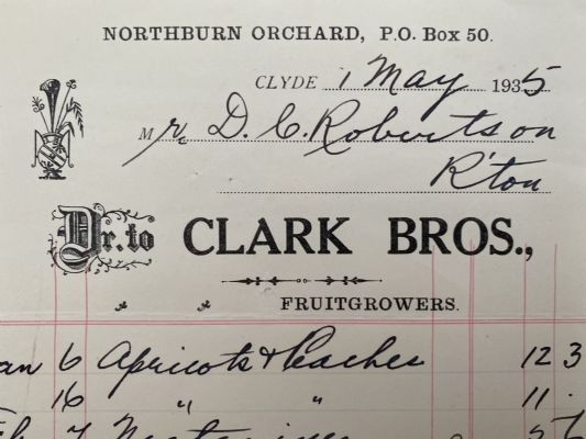 OLD INVOICE / RECEIPT: Clark Bros, Clyde - Fruitgrowers 1935