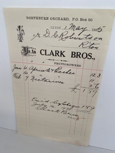 OLD INVOICE / RECEIPT: Clark Bros, Clyde - Fruitgrowers 1935
