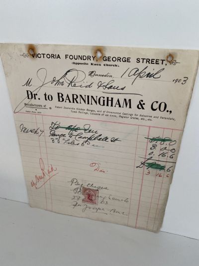 ANTIQUE INVOICE / RECEIPT: Barningham & Co, Dunedin - Manufacturers 1903