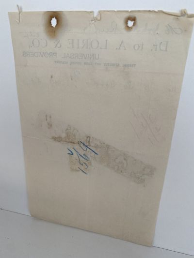 ANTIQUE INVOICE / RECEIPT: A. Lorie & Co - Universal Providers 1899