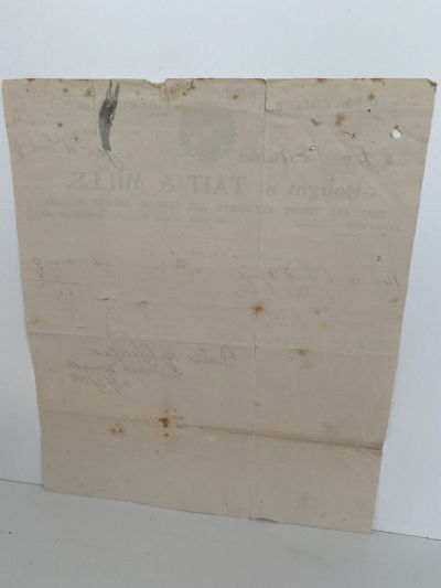 ANTIQUE INVOICE / RECEIPT: Tait and Mills, Coal and Timber 1908
