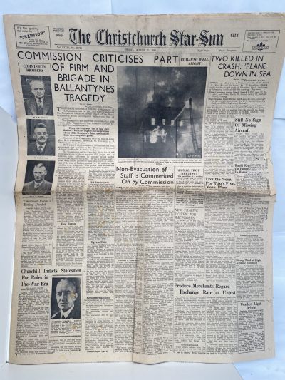 OLD NEWSPAPER: The Christchurch Star-Sun, 27 August 1948 - Ballantynes Fire