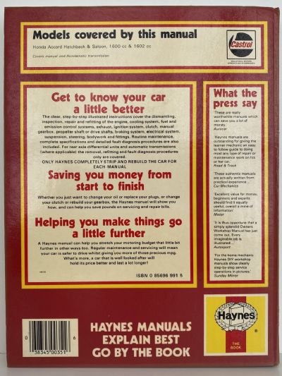 HONDA ACCORD - all models 1976 to 1984 Owners Workshop Manual