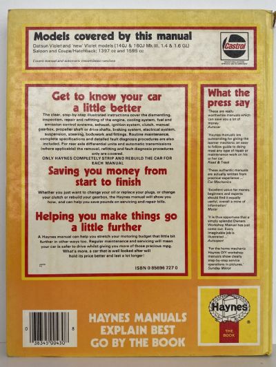 DATSUN VIOLET 1978 to 1982 Owners Workshop Manual