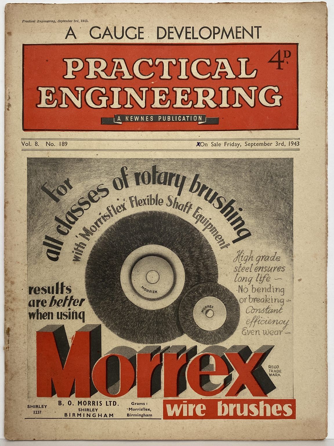 VINTAGE MAGAZINE: Practical Engineering - Vol. 8, No. 189 - 3 September 1943