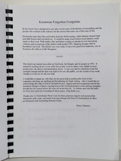 KARAMEAS FORGOTTEN FOOTPRINTS: A History of Saw and Flax Milling in Karamea