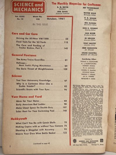 VINTAGE MAGAZINE: Science and Mechanics - Vol. 32, No. 10 - October 1961