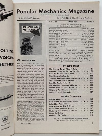 VINTAGE MAGAZINE: Popular Mechanics - Vol. 101, No. 3 - March 1954