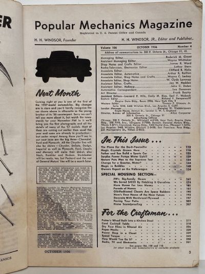 VINTAGE MAGAZINE: Popular Mechanics - Vol. 106, No. 4 - October 1956