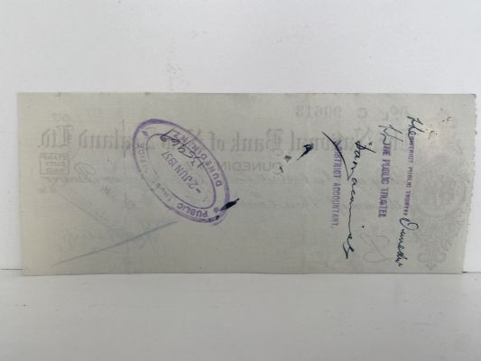 OLD BANKING MEMORABILIA: National Bank of New Zealand cheque 1937