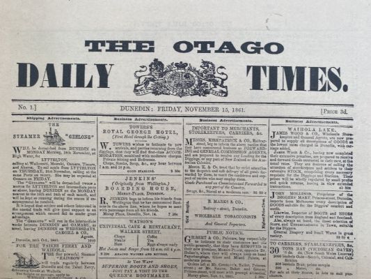 OLD NEWSPAPER: The Otago Daily Times 1861 - the very first edition