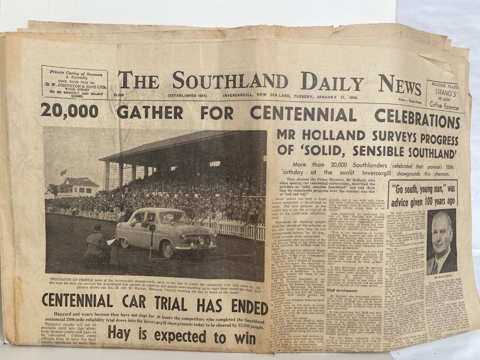 OLD NEWSPAPER: The Southland Times, 17 January 1956 - Centennial Celebrations