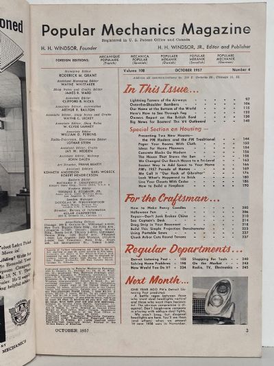 VINTAGE MAGAZINE: Popular Mechanics - Vol. 108, No. 4 - October 1957