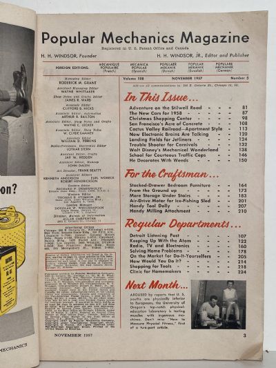 VINTAGE MAGAZINE: Popular Mechanics - Vol. 108, No. 5 - November 1957