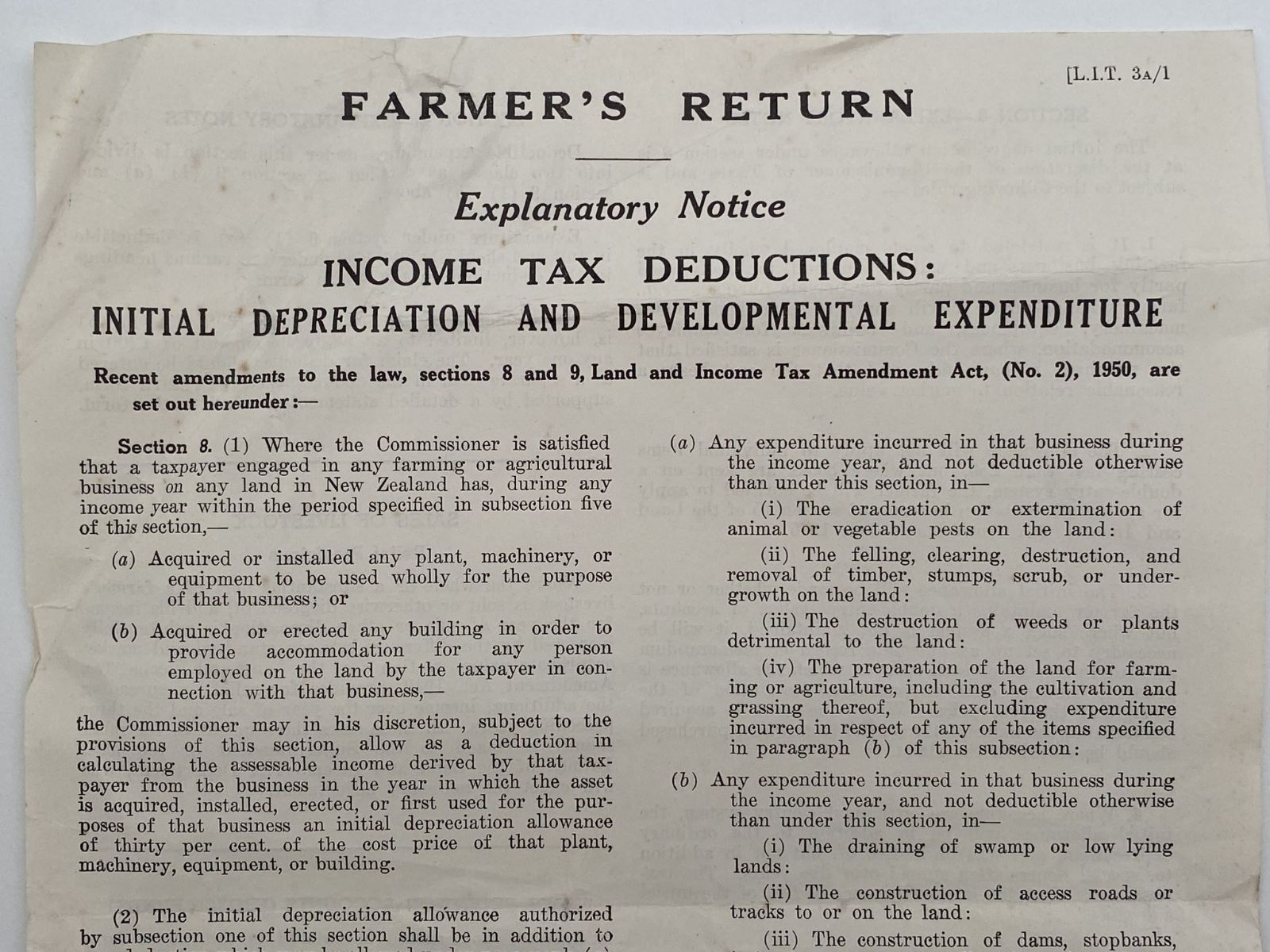 OLD DOCUMENT: Tax Explanatory Notice - Farmers Return 1950
