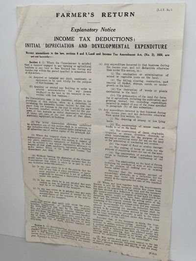 OLD DOCUMENT: Tax Explanatory Notice - Farmers Return 1950