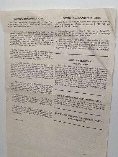 OLD DOCUMENT: Tax Explanatory Notice - Farmers Return 1950