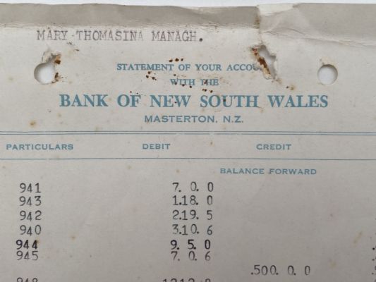 OLD DOCUMENT: Statement from Bank of New South Wales, Masterton 1965 