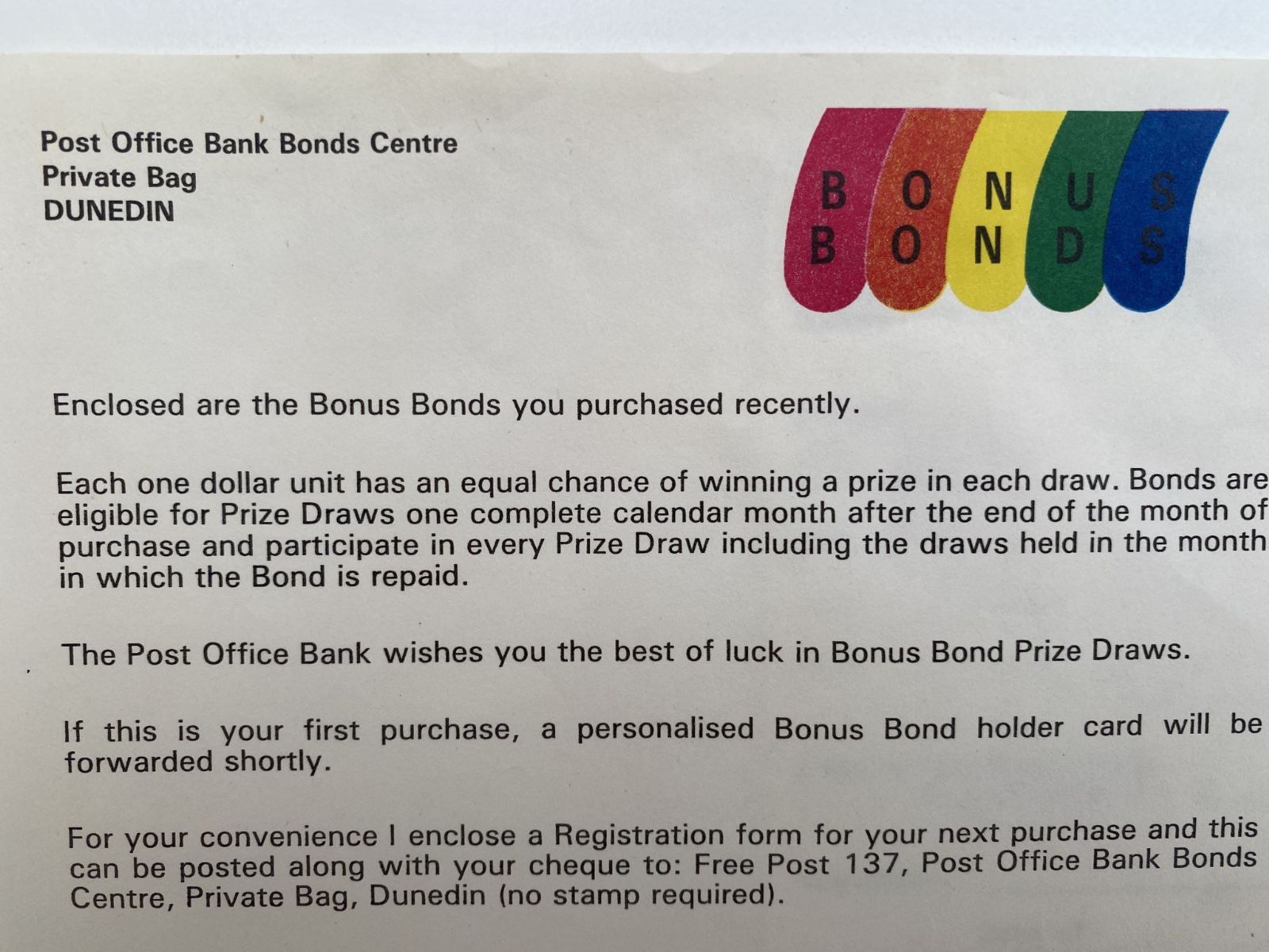 OLD DOCUMENT: Post Office Bonus Bonds