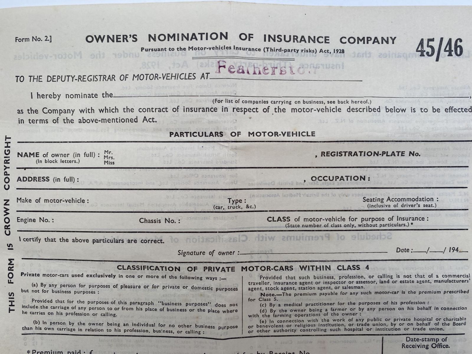 OLD DOCUMENT: Owner's Nomination of Insurance Company 1940s