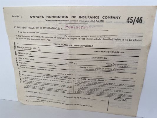 OLD DOCUMENT: Owner's Nomination of Insurance Company 1940s