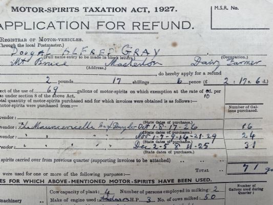 OLD DOCUMENT: Motor Spirits Taxation - Application for refund 1931 