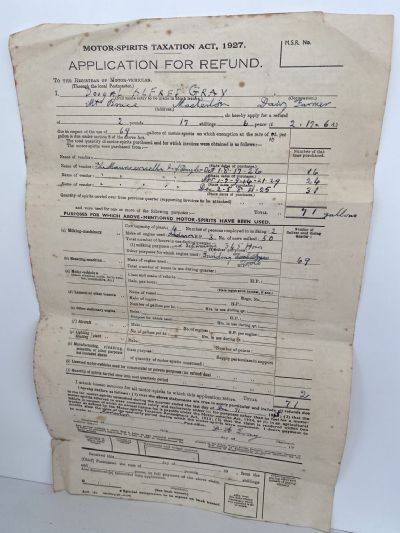 OLD DOCUMENT: Motor Spirits Taxation - Application for refund 1931