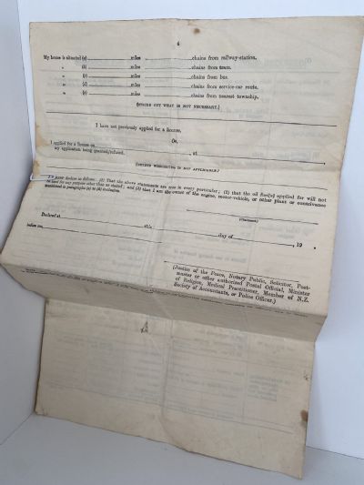 OLD DOCUMENT: New Zealand Government application + Oil Fuel License 1948