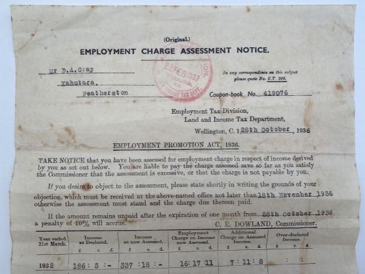 OLD DOCUMENT: Employment Charge Assessment Notice 1936 