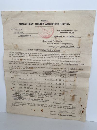 OLD DOCUMENT: Employment Charge Assessment Notice 1936