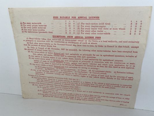 OLD DOCUMENT: Application to register Motor Vehicle 1945-46
