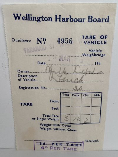 OLD RECEIPT: Wellington Harbour Board 1940s 