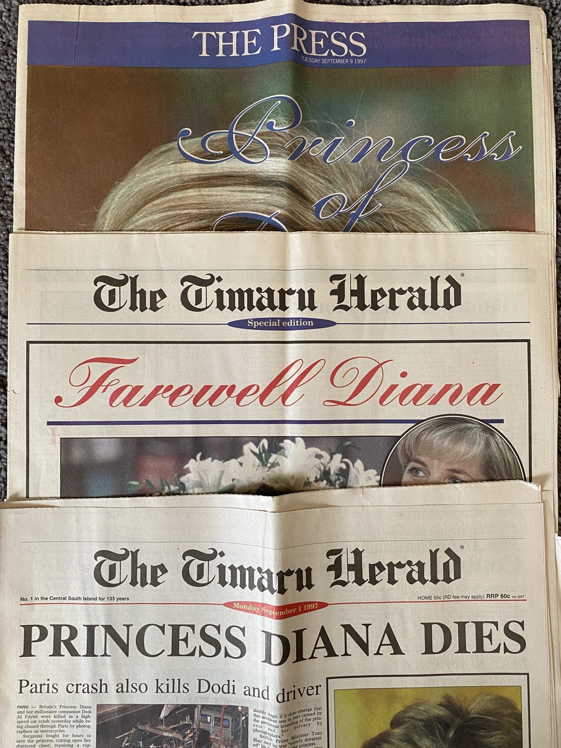 OLD NEWSPAPER: The Timaru Herald + The Press 1997 - Death of Princess Diana