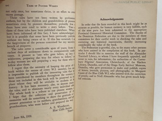 TALES of PIONEER WOMEN: Collected by the Women's Institutes of New Zealand