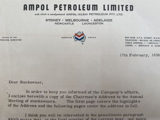 OLD LETTERHEAD: Ampol Petroleum Limited 1958 