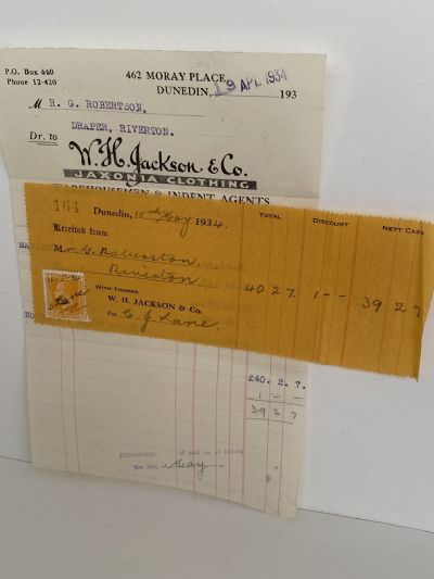 OLD INVOICE / RECEIPT: W. H. Jackson & Co. - Jaxonia Clothing 1934